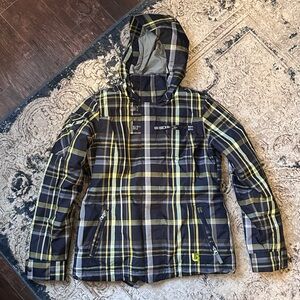 Burton Womens Plaid Hooded Jacket - Black and Yellow